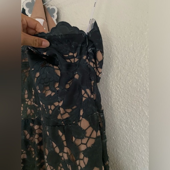 Anthropologie Eliatt Green/Blue Ombre One-Shoulder Sheer Lace Side-Slit Dress - Picture 8 of 10